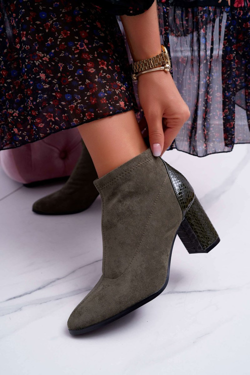 Botki Damskie Zamszowe Na Słupku Khaki Ferrous
