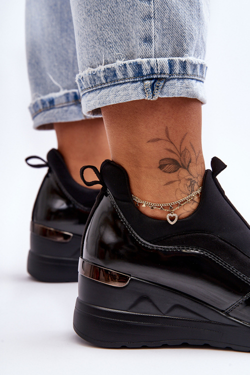 Damskie Wsuwane Buty Sportowe Na Koturnie Czarne Farro