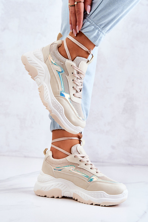 Damskie Błyszczące Sneakersy Beżowe Callisto