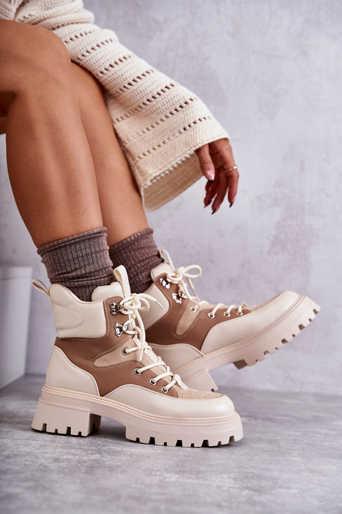 Ocieplane Botki Trapery Beżowo-Brązowe Settimo