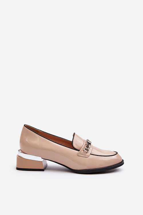 Damskie Lakierowane Półbuty Na Niskim Obcasie Beżowe Albreide