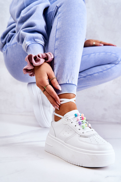Damskie Wiązane Buty Sportowe Sneakersy Białe Manila