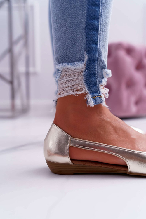 Baleriny Damskie Peep Toe Złote Ereli