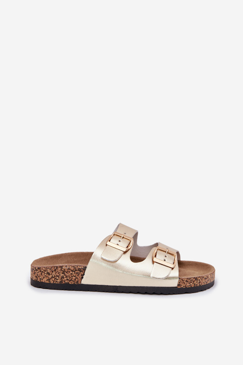 Klapki Damskie Z Klamrami Z Eko Skóry Złote Iskira