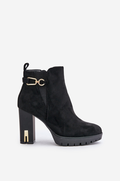 Ocieplane Botki Damskie Na Wysokim Obcasie Słupku Czarne Terisanna