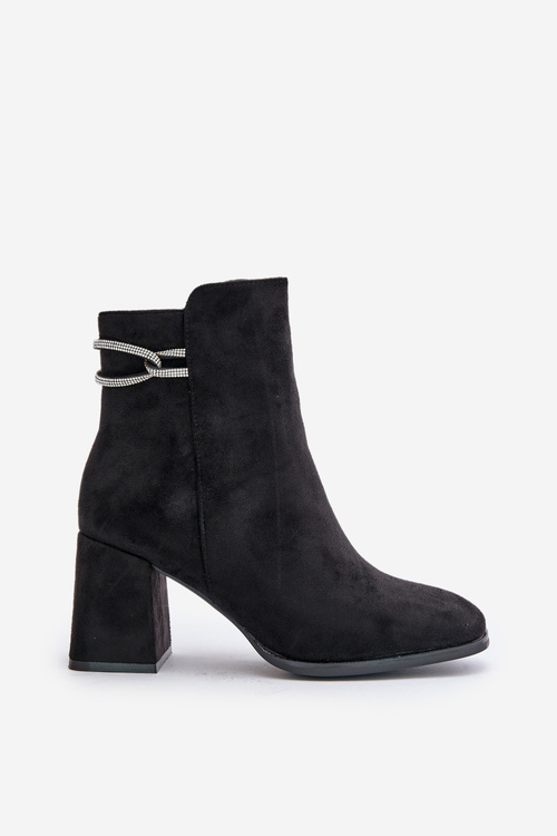 Ocieplane Botki Damskie Na Słupku Eko Zamszowe Czarne Saivia