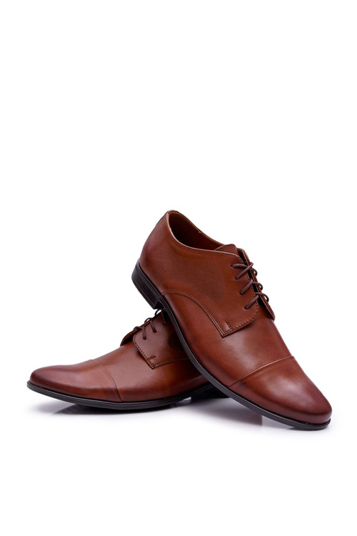 Półbuty Męskie Eleganckie Bednarek Skórzane Brązowe Dawidos