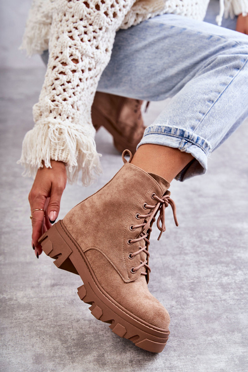 Zamszowe Ocieplane Botki Workery Brązowe Darvin