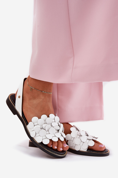 Skórzane Sandały Na Płaskim Obcasie Zazoo 40425 Białe