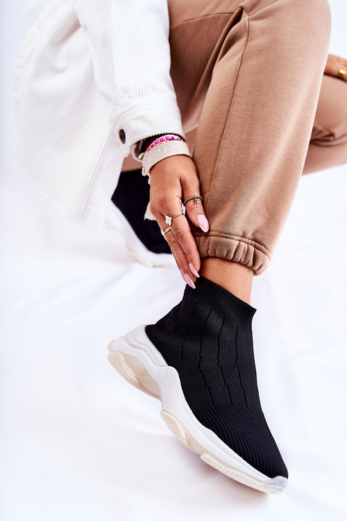 Damskie Wysokie Buty Sportowe Materiałowe Czarne Nolly