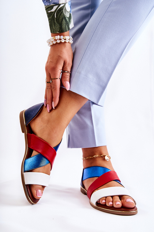 Skórzane Sandały Ze Ściągaczem Niebieskie Apulia