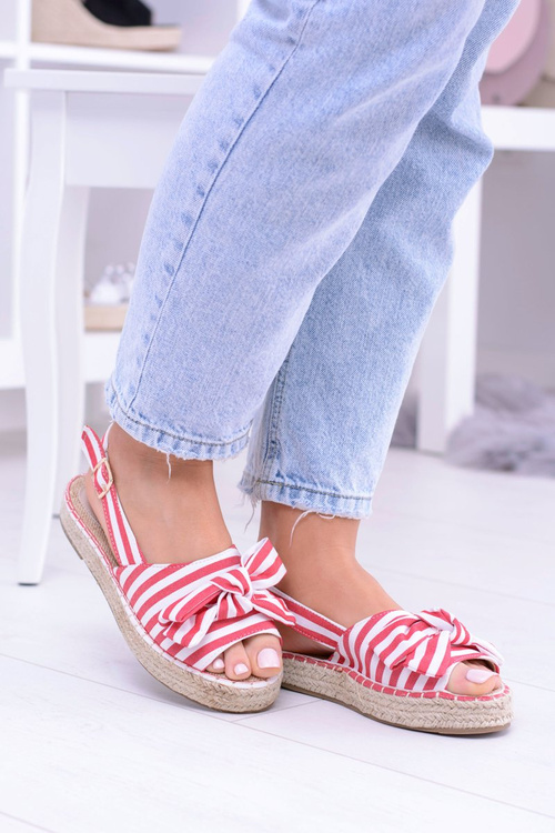 Czerwone Damskie Sandały Espadryle Kokardy Buni