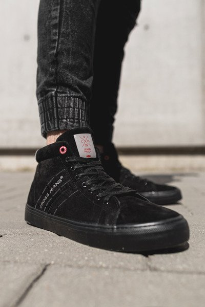 Trampki Męskie Cross Jeans Wysokie Skóra Zamsz Czarne EE1R4057C