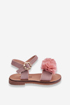 Modne Dziecięce Sandały Z Kwiatami Różowe Poly