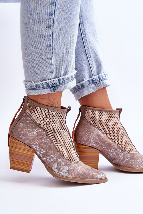 Skórzane Botki Z Siateczką Maciejka 05842-04 Beżowe