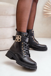 Botki Damskie Ocieplane Ze Złotą Ozdobą Czarne Nealithra