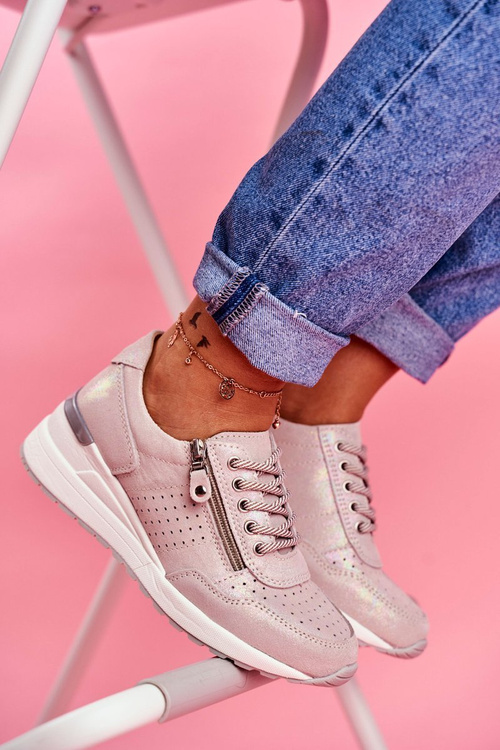 Sportowe Damskie Buty Sneakersy Skórzane Beżowe FT20-8675 Better Way