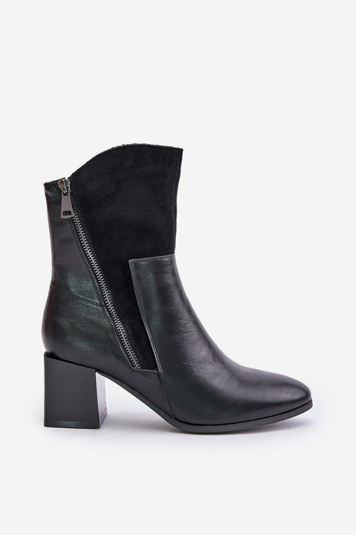 Ocieplane Botki Damskie Na Obcasie Słupku Czarne Relabina