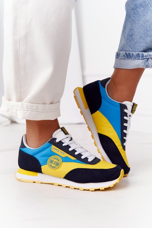 Damskie Sportowe Buty Memory Foam Big Star HH274525 Żółto-Niebieskie