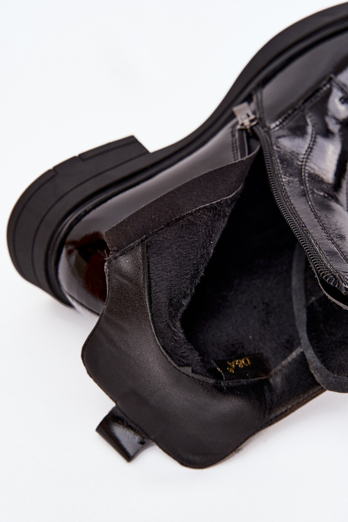 Lakierowane Botki Damskie Z Naturalnej Skóry D&A MR52-108 Czarne