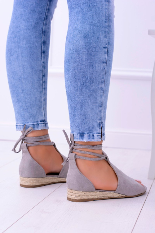 Szare Zamszowe Sandały na Lekkim koturnie Espanoso