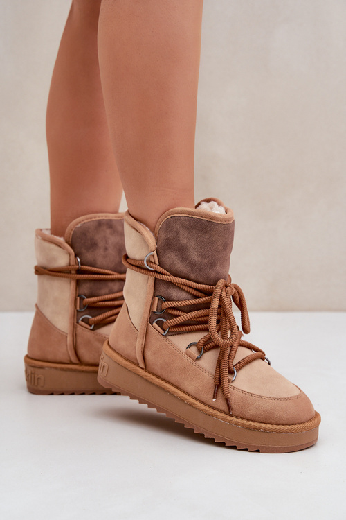 Śniegowce Damskie Na Platformie Z Wiązaniem D.Franklin DFSH370013 Camel