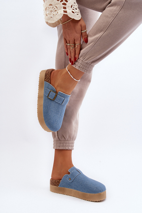 Klapki Jeansowe Damskie Chodaki Na Platformie Niebieskie Jorffia