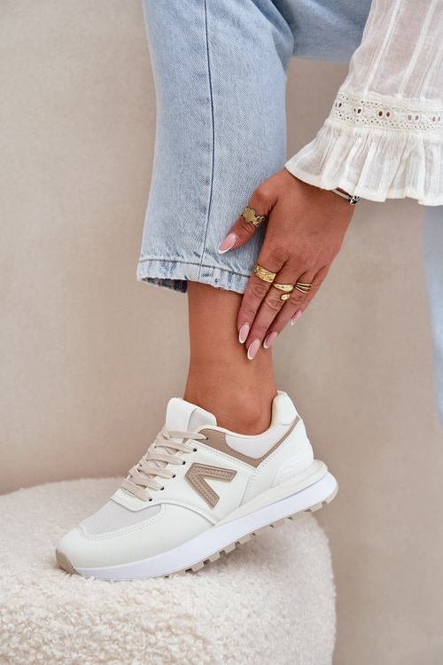 Buty Sportowe Damskie Z Eko Skóry Beżowe Berieta