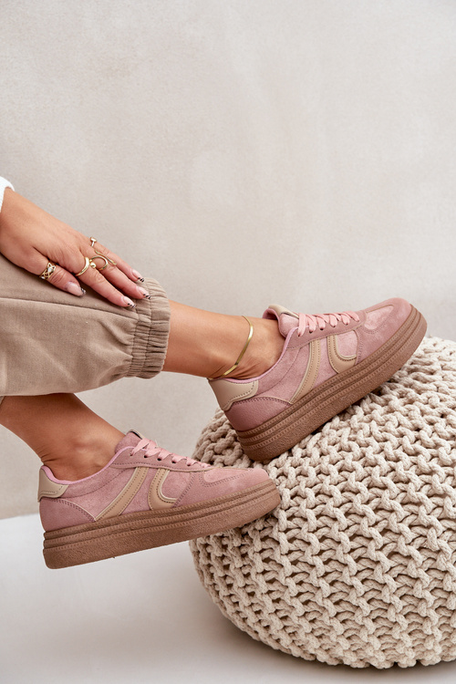 Sneakersy Damskie Na Platformie Różowe Lesida
