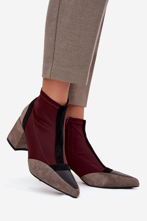 Botki Damskie Na Masywnym Słupku Na Zamek Bordowe Delvane