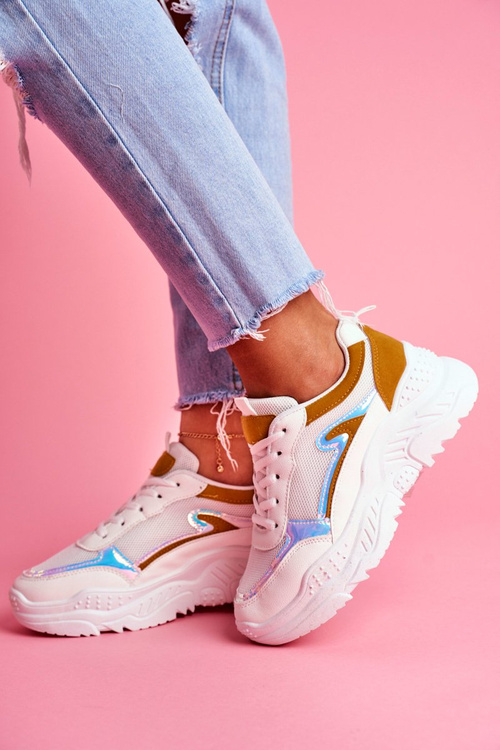 Sportowe Damskie Buty Żółto Białe Memory