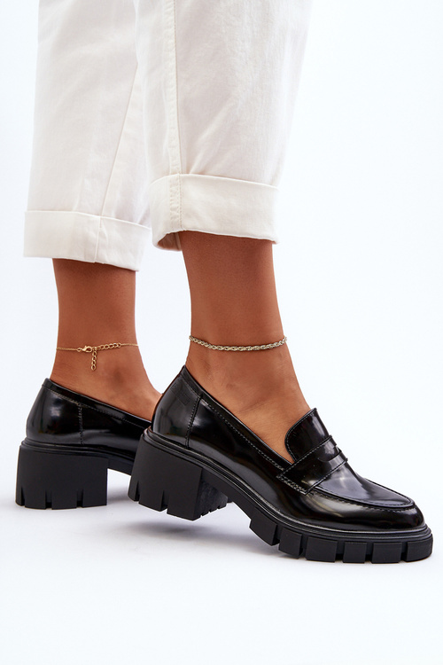 Mokasyny Damskie Na Masywnym Obcasie Big Star NN274055 Czarne