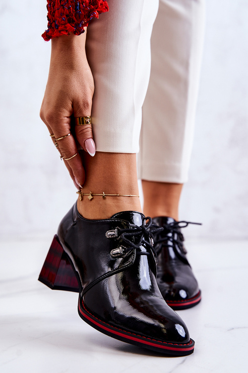 Lakierowane Półbuty Na Suwak Czarno-Czerwone Laurosa