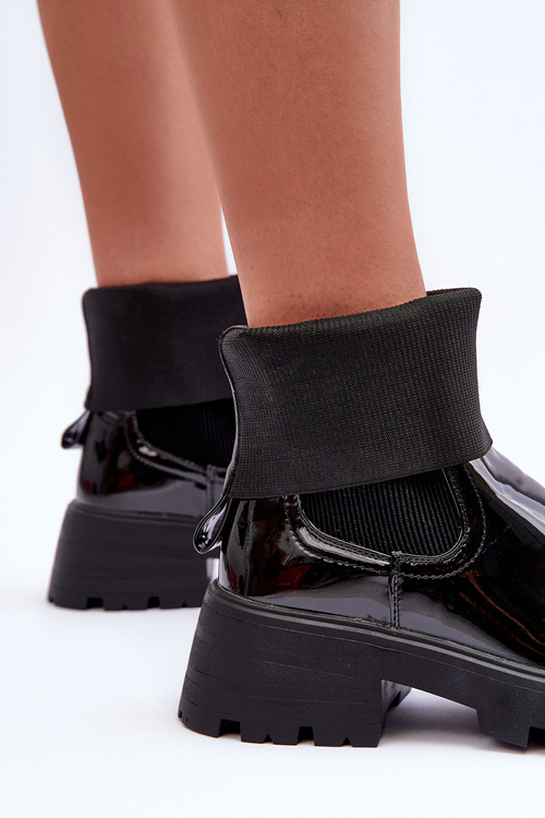 Botki Sztyblety Lakierowane Damskie Czarne Pavo