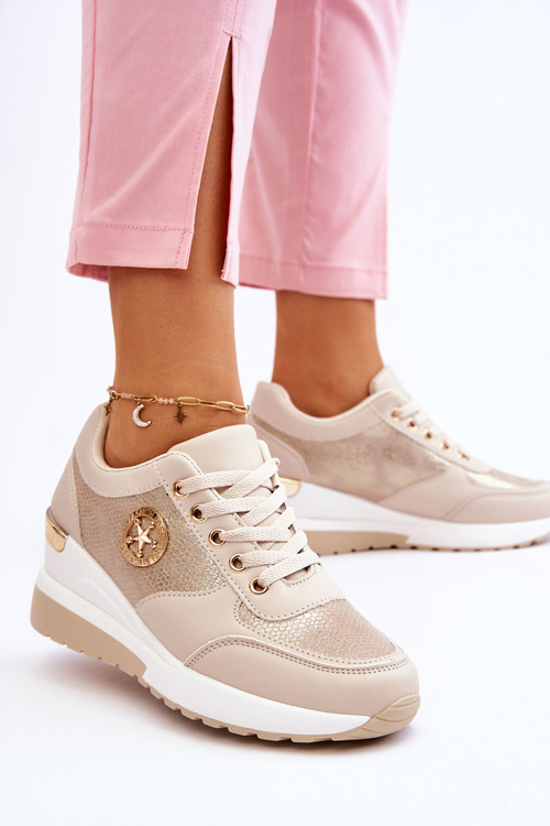 Modne Sneakersy Na Koturnie Beżowe Jaliyah