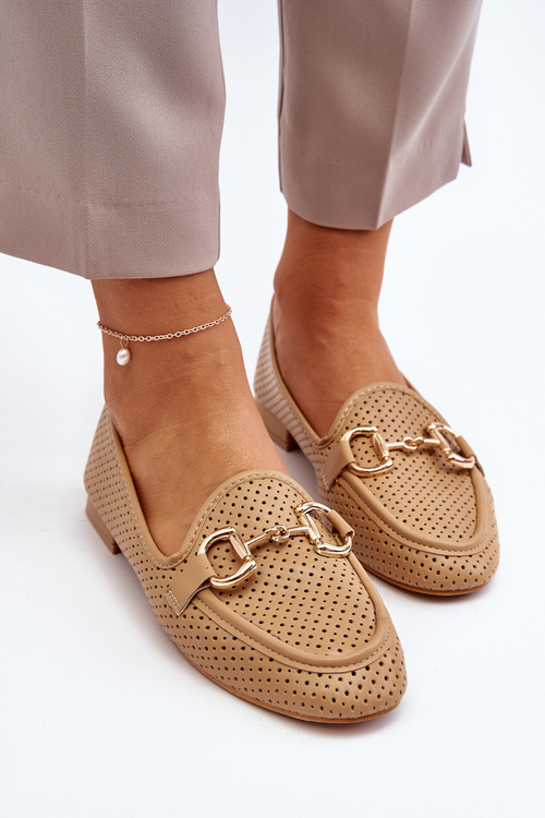 Mokasyny Damskie Na Płaskim Obcasie Z Ozdobą Camel Iluvana