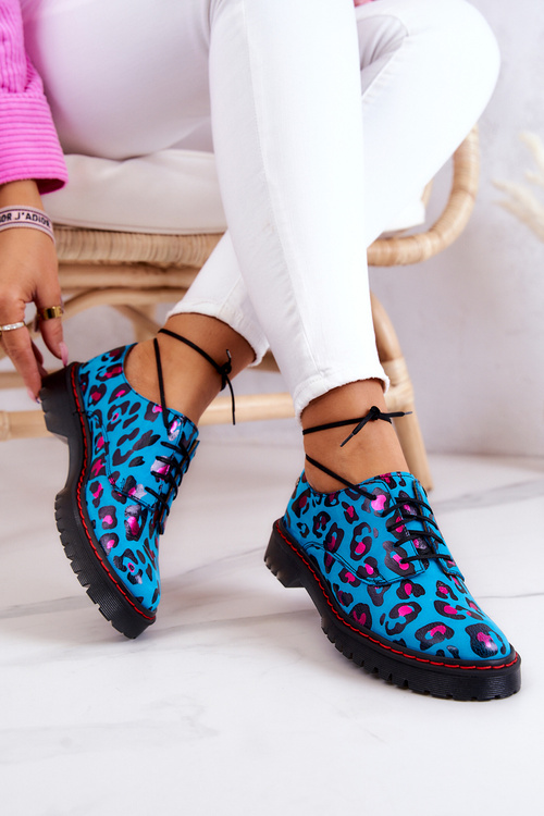 Damskie Skórzane Półbuty Oxfordy Maciejka 04087-47 Niebieskie