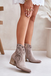 Ażurowe Botki Kowbojki Zamszowe Na Słupku Lewski 3613 Cappucino