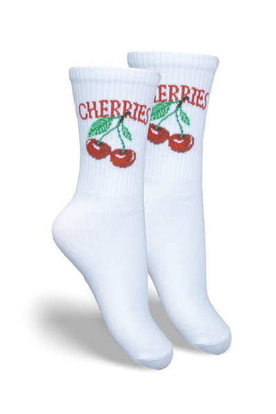 Skarpetki Dziecięce Młodzieżowe CHERRIES Białe