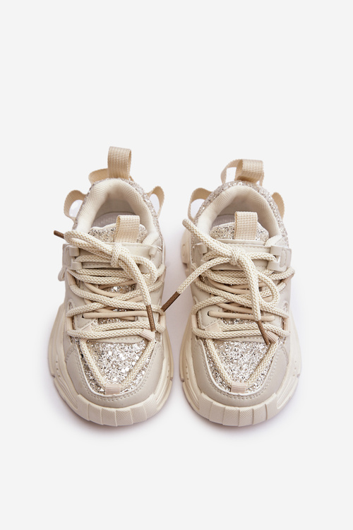Sneakersy Dziecięce Ozdobione Cekinami Beżowe Liatoma