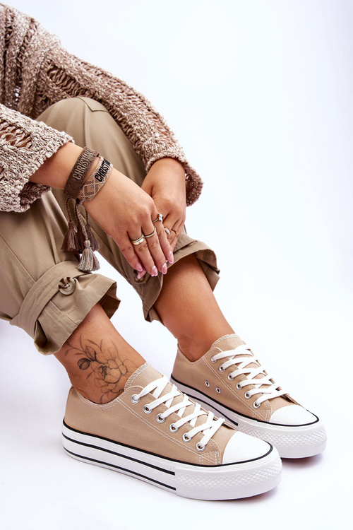 Damskie Trampki Na Masywnej Platformie Beżowe Ember