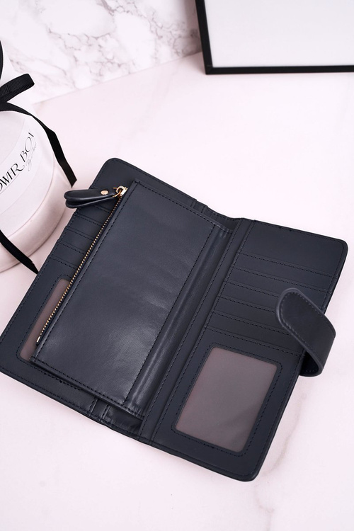 Duży Portfel Damski Z Dodatkowym Miejscem Na Karty Granatowy