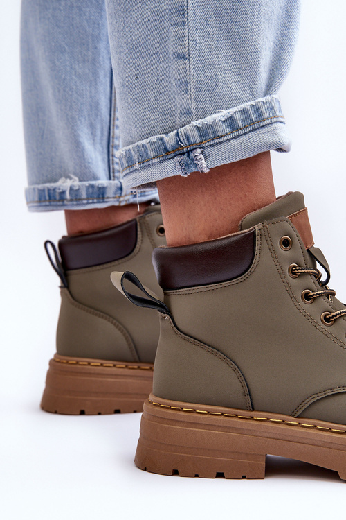 Damskie Trapery Botki Ocieplane Zielone Corbin