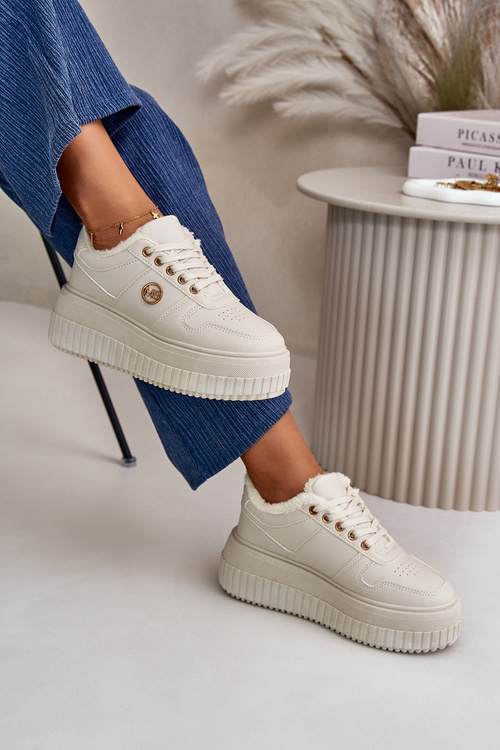 Sneakersy Buty Sportowe Damskie Ocieplane Na Masywnej Podeszwie Beżowe Verissha