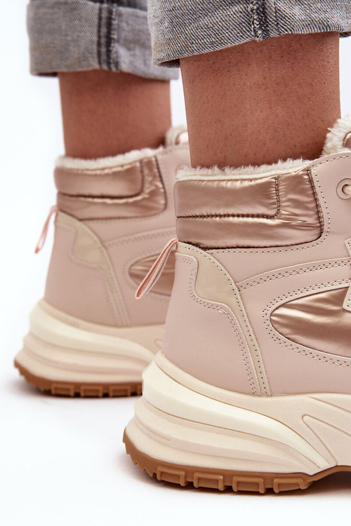 Ocieplane Buty Sportowe Damskie Sznurowane Beżowe Dejana