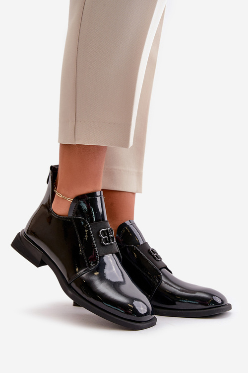 Lakierowane Półbuty Damskie Wsuwane Ze Skóry Naturalnej Czarne Vinceza 91120