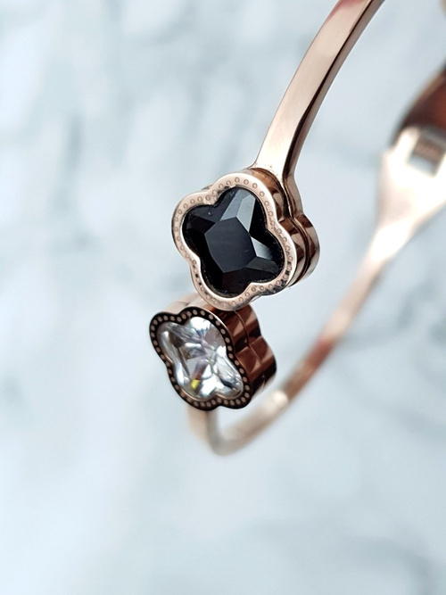 Damska Bransoleta Stalowa Z Dwoma Cyrkoniami Różowe Złoto Beluci