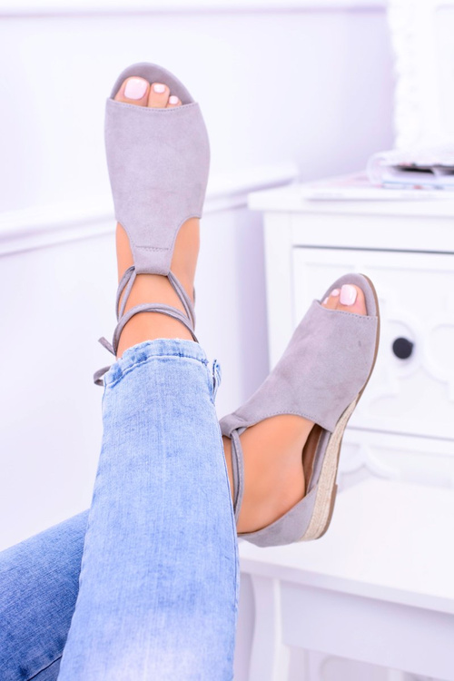 Szare Zamszowe Sandały na Lekkim koturnie Espanoso