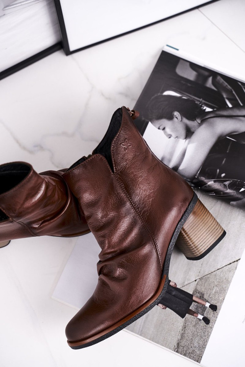 Botki Damskie Na Słupku Maciejka Brązowe 04757-02