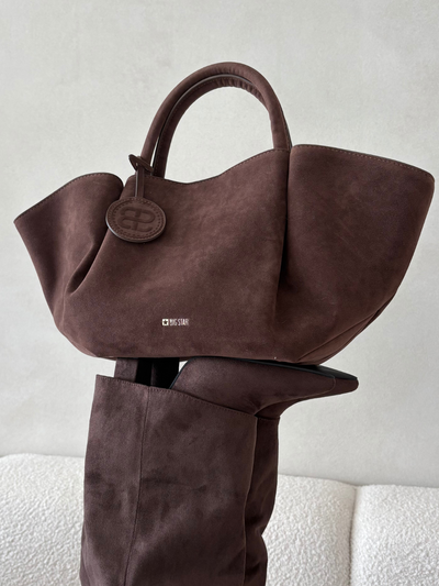 Torebka Damska Shopper Z Eko Zamszu Big Star SS574002 Brązowa